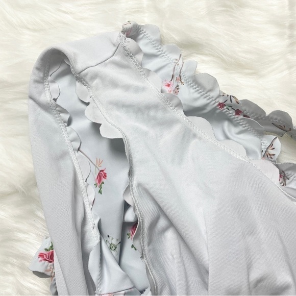 ✨ Jane Flirty Pastel Blue Scalloped Double Lined Vintage Floral One Piece Sz S - Picture 8 of 9